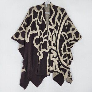Chicos Sweater Womens One Size Tan Brown Gold Shawl Cardigan Cape Knit Shimmer